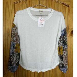 Baea Waffle Knit Top Medium Contrast Sleeves Boho Indie Festival NWT $88